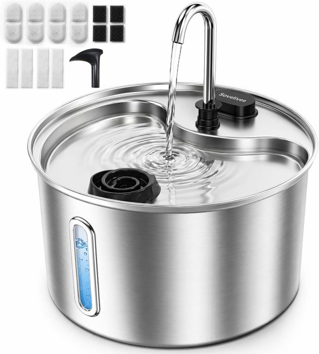 SOVELIVEE 304 Stainless Steel Cat Water Fountain - 118oz Vortex Tech Fountain